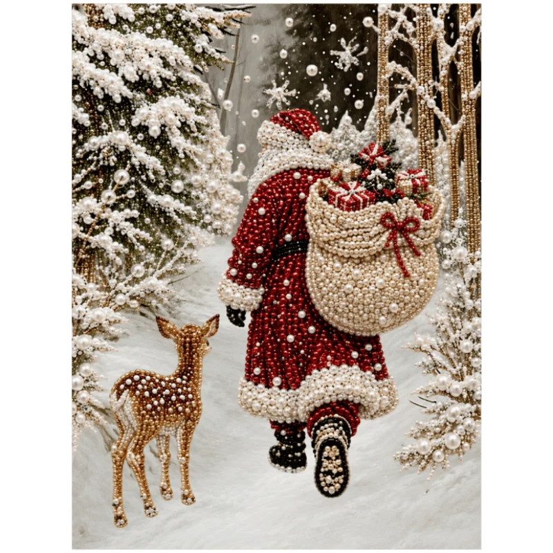 Weihnachtsmann & Rehkitz - Premium Perlen Diamond Painting