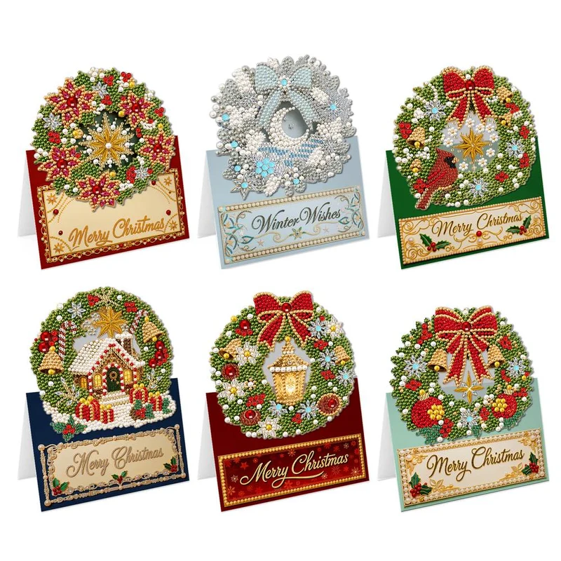 Perlen Diamond Painting Weihnachtskarten - Weihnachtskränze Set