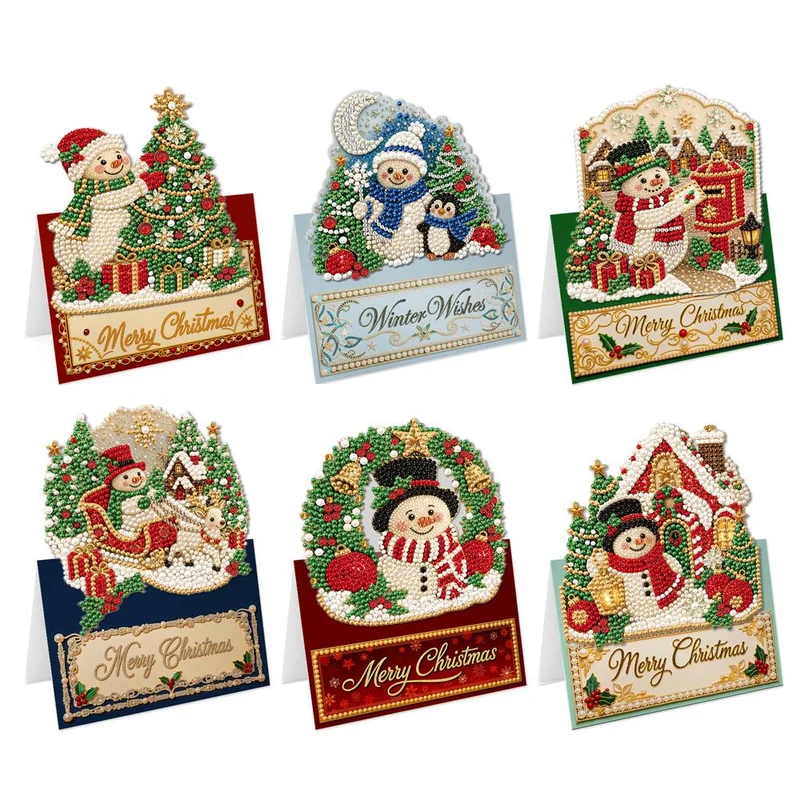 Perlen Diamond Painting Weihnachtskarten - Schneemann Set