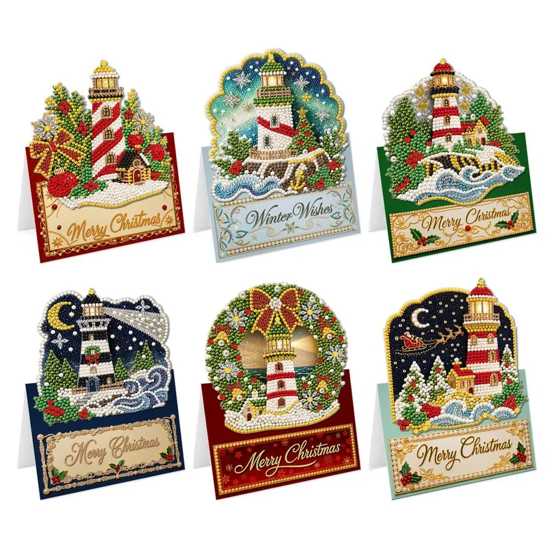 Perlen Diamond Painting Weihnachtskarten - Winterleuchtturm Set