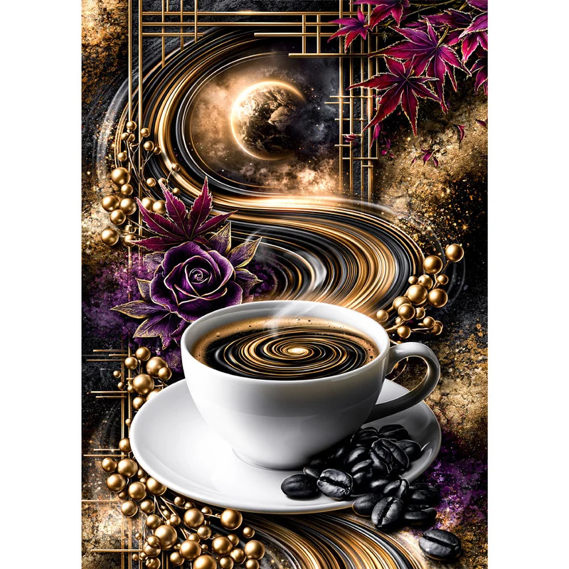 5D Diamond Painting – Kaffee im Orbit der Träume