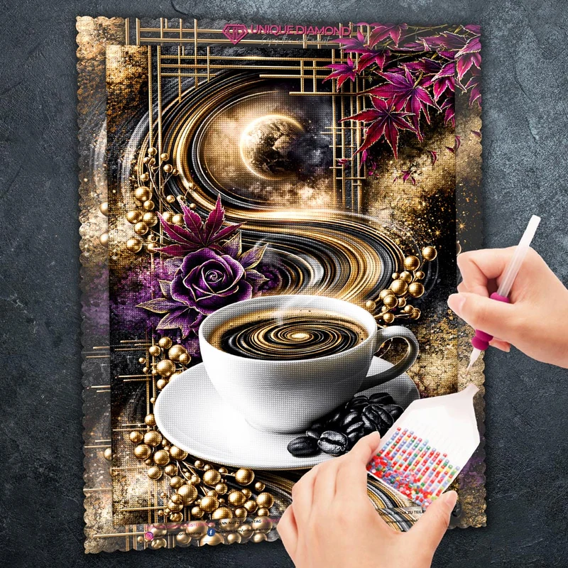5D Diamond Painting – Kaffee im Orbit der Träume