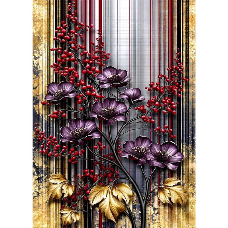 5D Diamond Painting – Blütenpoesie in Purpur & Gold