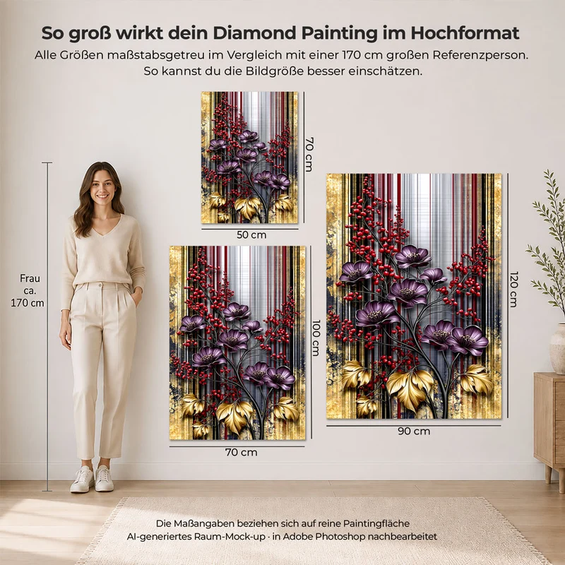 5D Diamond Painting – Blütenpoesie in Purpur & Gold