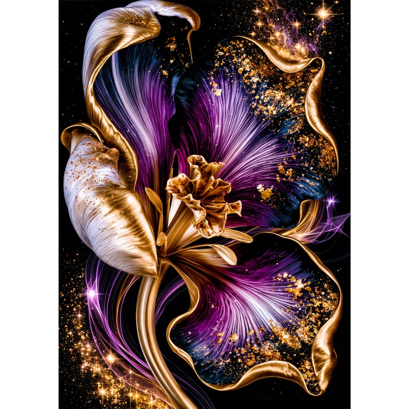 5D Diamond Painting – Mitternachtsblüte in Violett & Gold