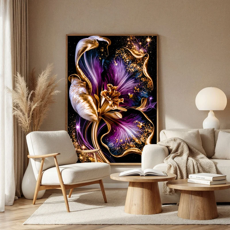 5D Diamond Painting – Mitternachtsblüte in Violett & Gold