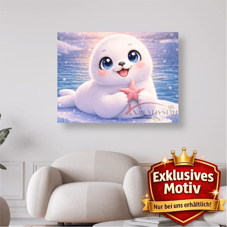 🦭 Kawaii Diamond Painting Set „Süße Robbe mit Seestern“ – Niedliches DIY Motiv