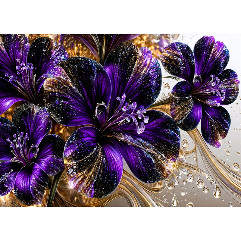 5D Diamond Painting – Amethystblüten im Goldrausch