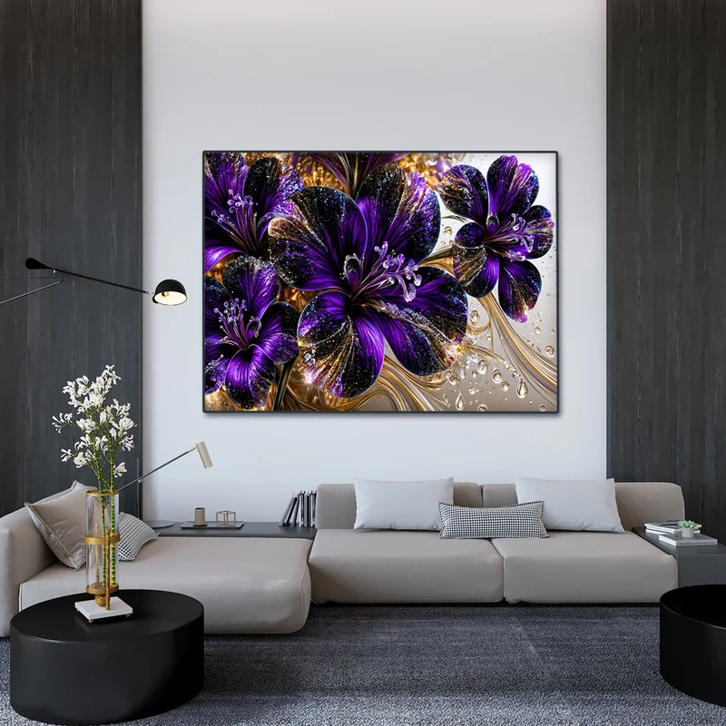 5D Diamond Painting – Amethystblüten im Goldrausch