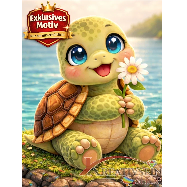 🐢 Kawaii Diamond Painting Set „Süße Schildkröte am Meer“ – Niedliches DIY Motiv
