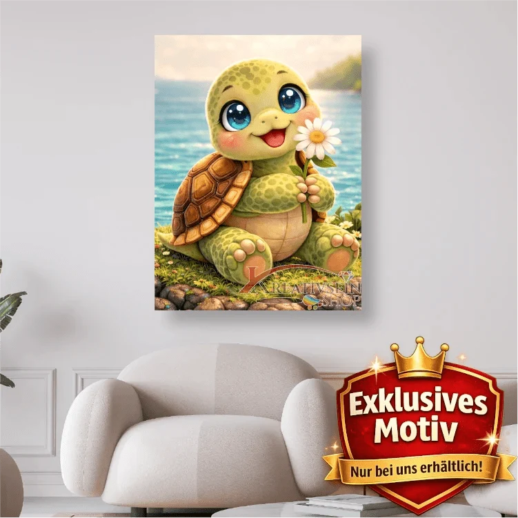 🐢 Kawaii Diamond Painting Set „Süße Schildkröte am Meer“ – Niedliches DIY Motiv