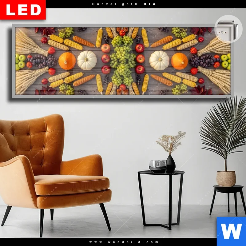 Leuchtbild Acrylglas Canvalight® DIA | Herbsternte Symmetrie in Bunt | Panorama