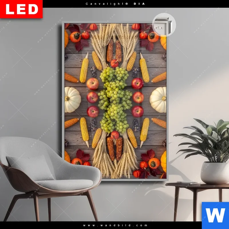 Leuchtbild Acrylglas Canvalight® DIA | Herbsternte Symmetrie in Bunt | Hochformat