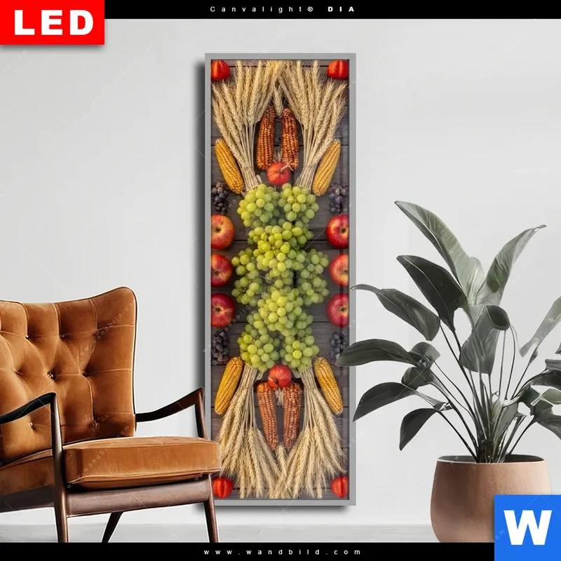 Wechselmotiv Acrylglas Canvalight® DIA | Herbsternte Symmetrie in Bunt | Schmal