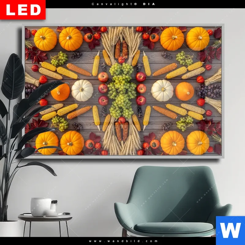 Wechselmotiv Acrylglas Canvalight® DIA | Herbsternte Symmetrie in Bunt | Querformat