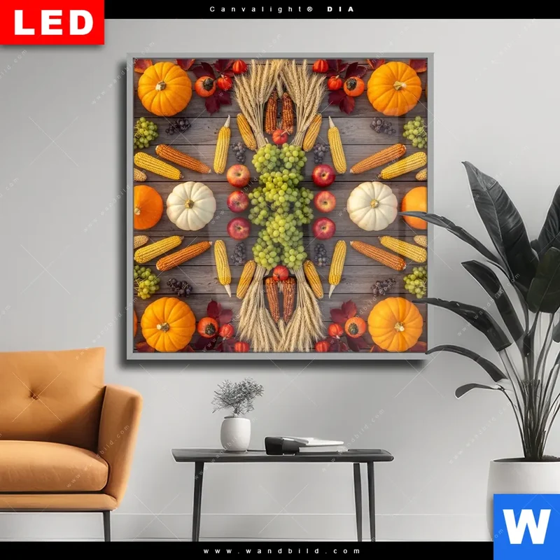 Wechselmotiv Acrylglas Canvalight® DIA | Herbsternte Symmetrie in Bunt | Quadrat