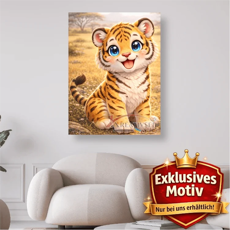 🐯 Kawaii Diamond Painting Set „Süßer Tiger in der Savanne“ – Niedliches DIY Motiv