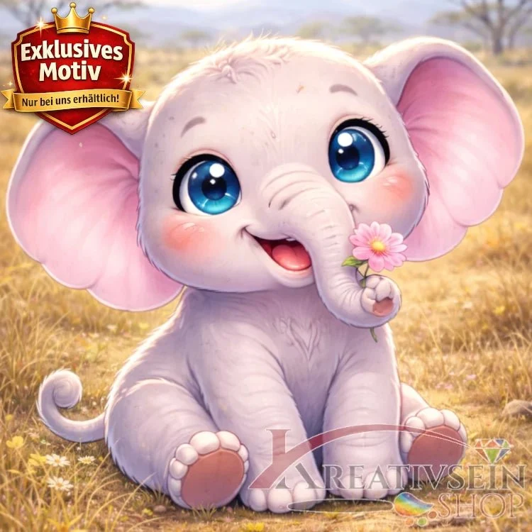 🐘 Kawaii Diamond Painting Set „Elefant in der Steppe“ – Süßes DIY Motiv