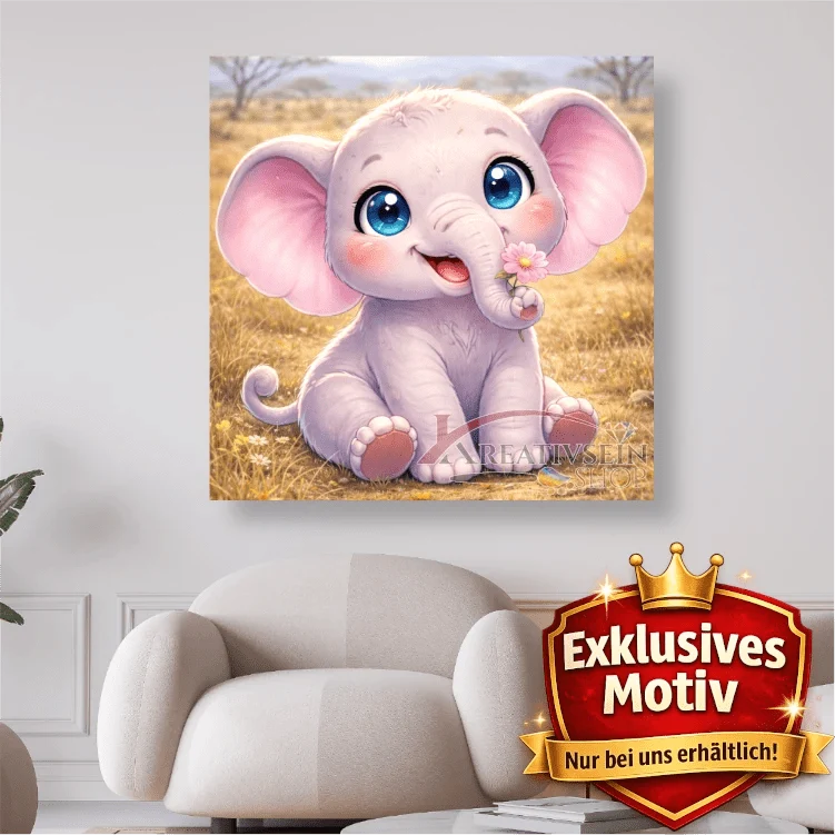 🐘 Kawaii Diamond Painting Set „Elefant in der Steppe“ – Süßes DIY Motiv