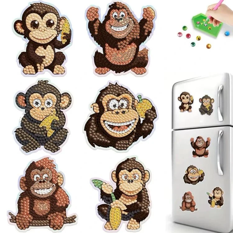 Diamond Painting 6x Affe Magnet Set