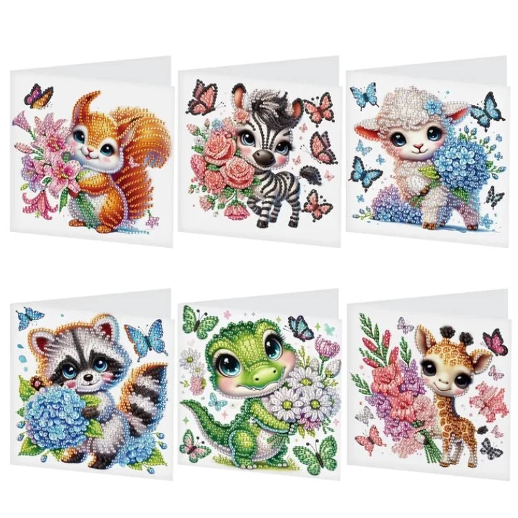 Diamond Painting Grußkarten Tiere (6x) – DIY Karten Set mit Umschlägen