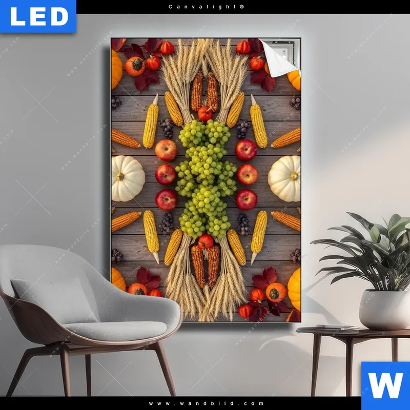 Canvalight® Leuchtbild | Herbsternte Symmetrie in Bunt | Hochformat
