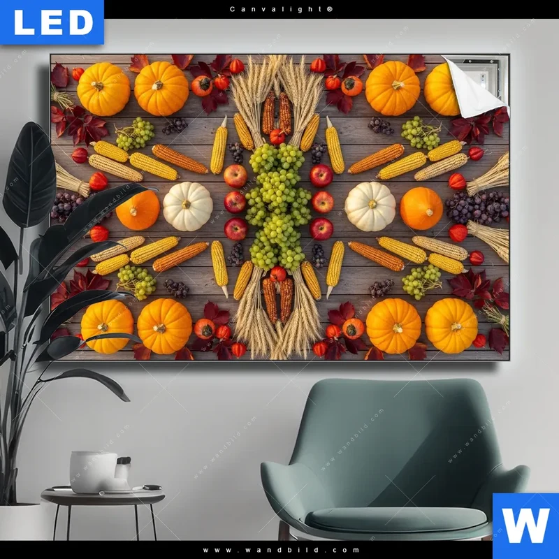 Canvalight® Leuchtbild | Herbsternte Symmetrie in Bunt | Querformat