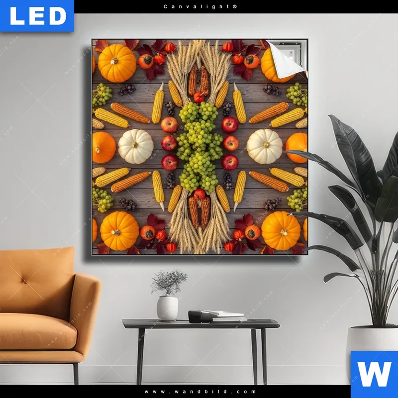 Canvalight® Leuchtbild | Herbsternte Symmetrie in Bunt | Quadrat