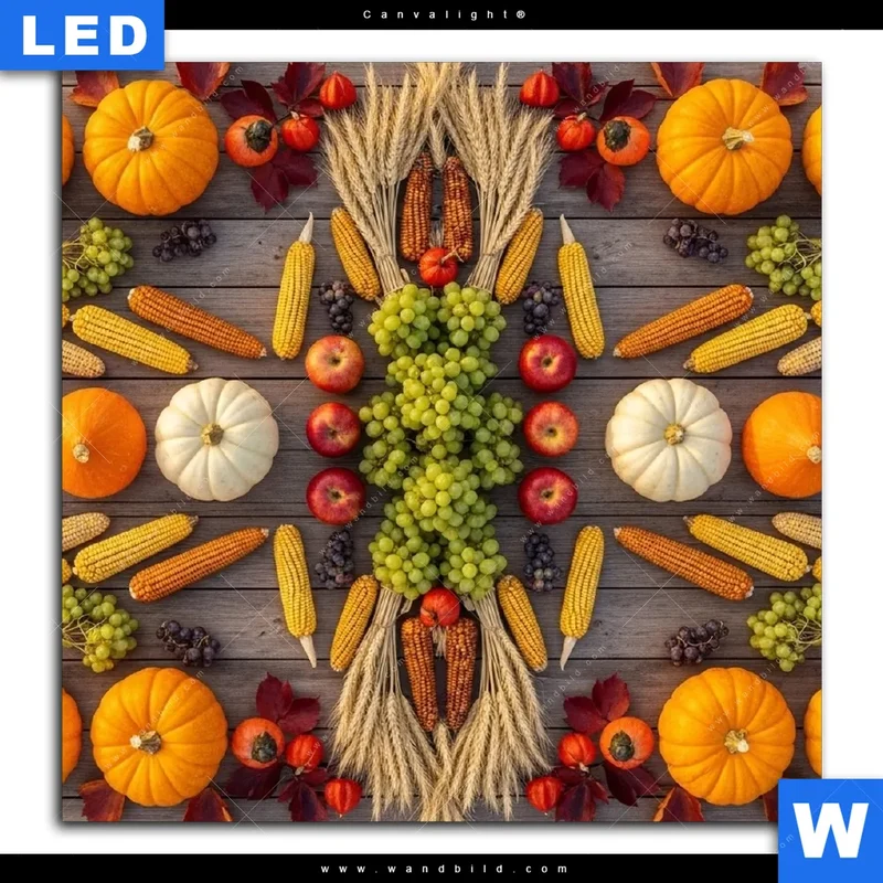 Canvalight® Leuchtbild | Herbsternte Symmetrie in Bunt | Quadrat