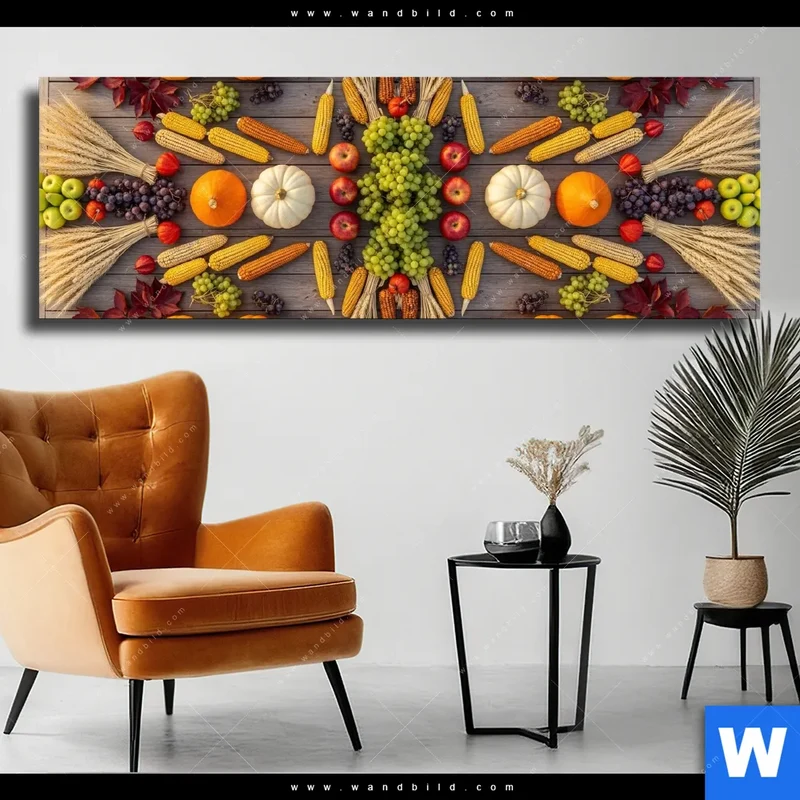 Leinwandbild | Herbsternte Symmetrie in Bunt | Panorama
