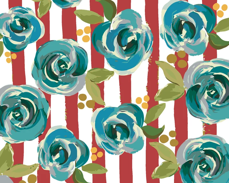 Diamond painting - STILLLEBEN MIT BLAUEN BLUMEN AUF WEISS-ROTEM HINTERGRUND (HALEY BUSH)