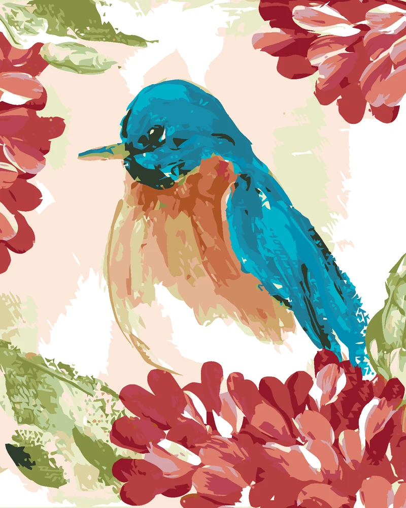 Diamond painting - BLAUER VOGEL IN BLUMEN (HALEY BUSCH)