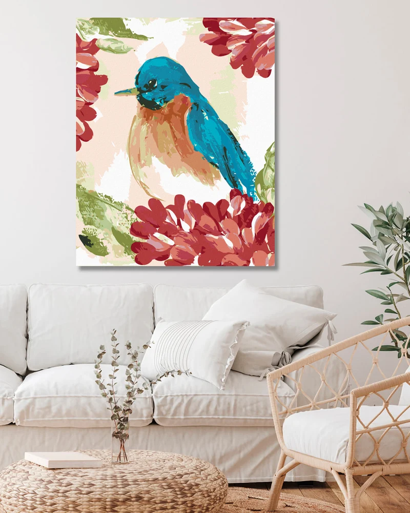 Diamond painting - BLAUER VOGEL IN BLUMEN (HALEY BUSCH)