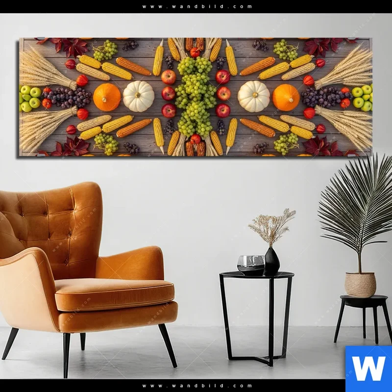 Alu-Dibond Bild | Herbsternte Symmetrie in Bunt | Panorama