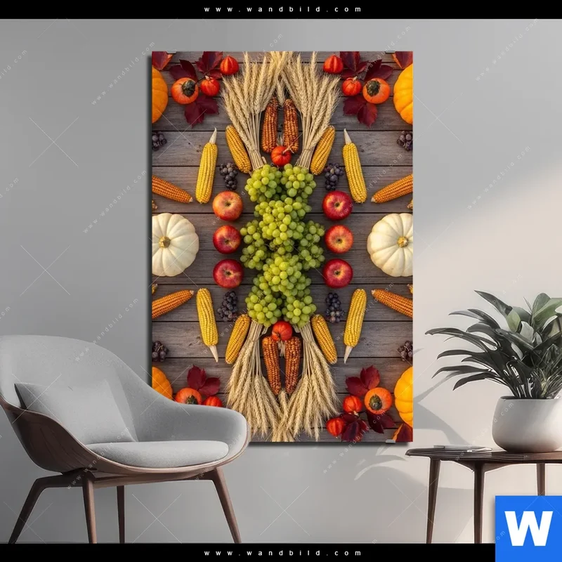 Alu-Dibond Bild | Herbsternte Symmetrie in Bunt | Hochformat