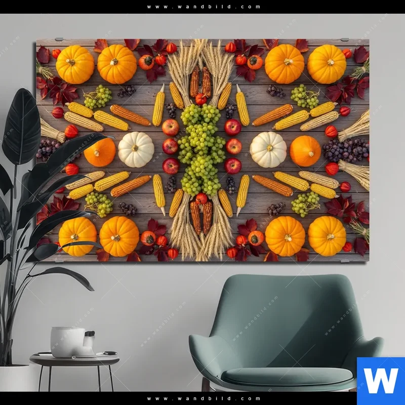 Alu-Dibond Bild | Herbsternte Symmetrie in Bunt | Querformat