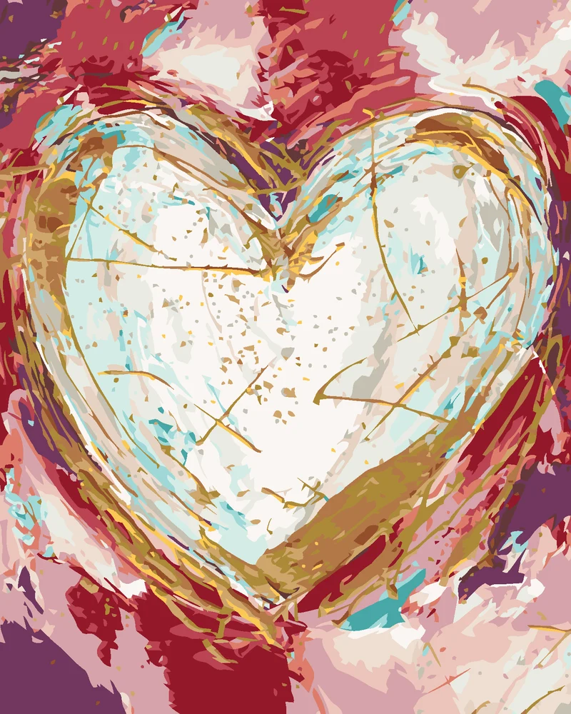 Diamond painting - WEISSES HERZ AUF FARBIGEM HINTERGRUND (HALEY BUSH)