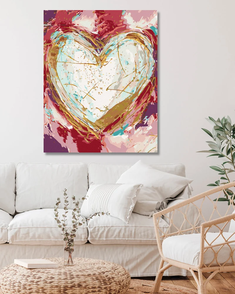 Diamond painting - WEISSES HERZ AUF FARBIGEM HINTERGRUND (HALEY BUSH)