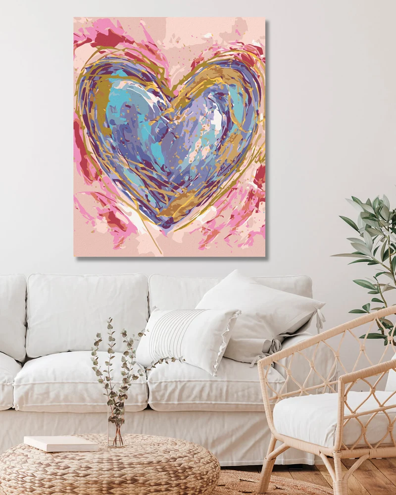 Diamond painting - LILA HERZ AUF ROSA HINTERGRUND (HALEY BUSH)