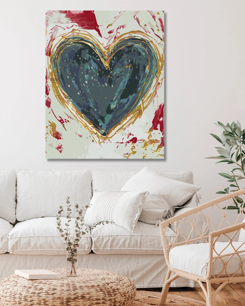 Diamond painting - GRÜNES HERZ AUF FARBIGEM HINTERGRUND (HALEY BUSH)