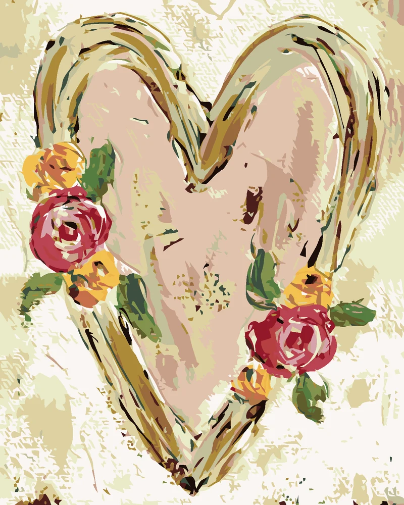 Diamond painting - ROSA HERZ MIT BLUMEN II (HALEY BUSH)