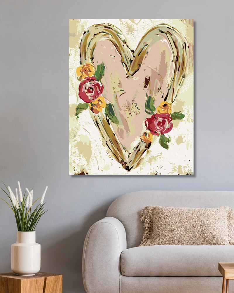 Diamond painting - ROSA HERZ MIT BLUMEN II (HALEY BUSH)