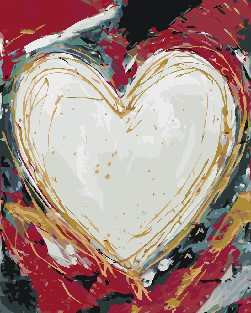 Diamond painting - WEISSES HERZ AUF FARBIGEM HINTERGRUND II (HALEY BUSH)