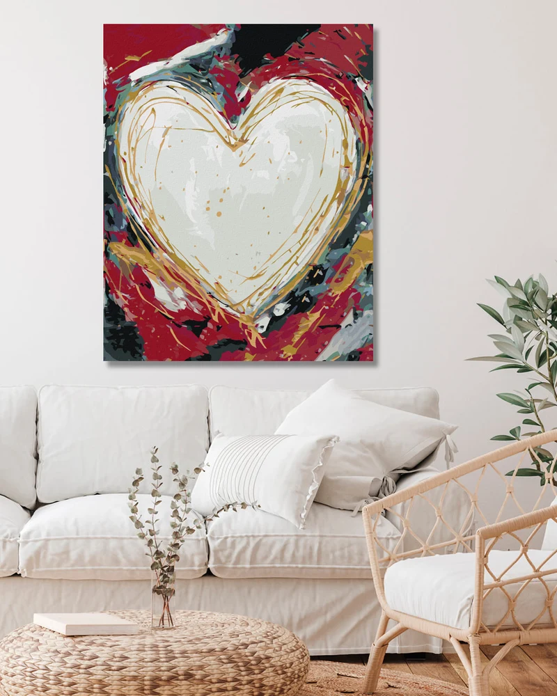 Diamond painting - WEISSES HERZ AUF FARBIGEM HINTERGRUND II (HALEY BUSH)