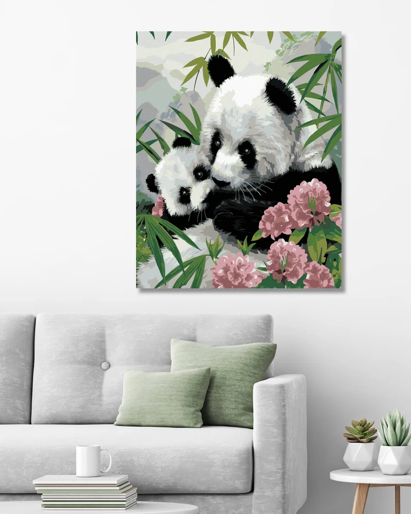 Diamond painting - PANDA MIT JUNGEM UND ROSA BLUMEN (HOWARD ROBINSON)