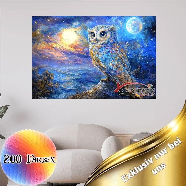 Eule im Vollmond - 5D DIY Diamond Painting