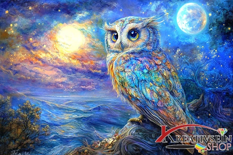 Eule im Vollmond - 5D DIY Diamond Painting