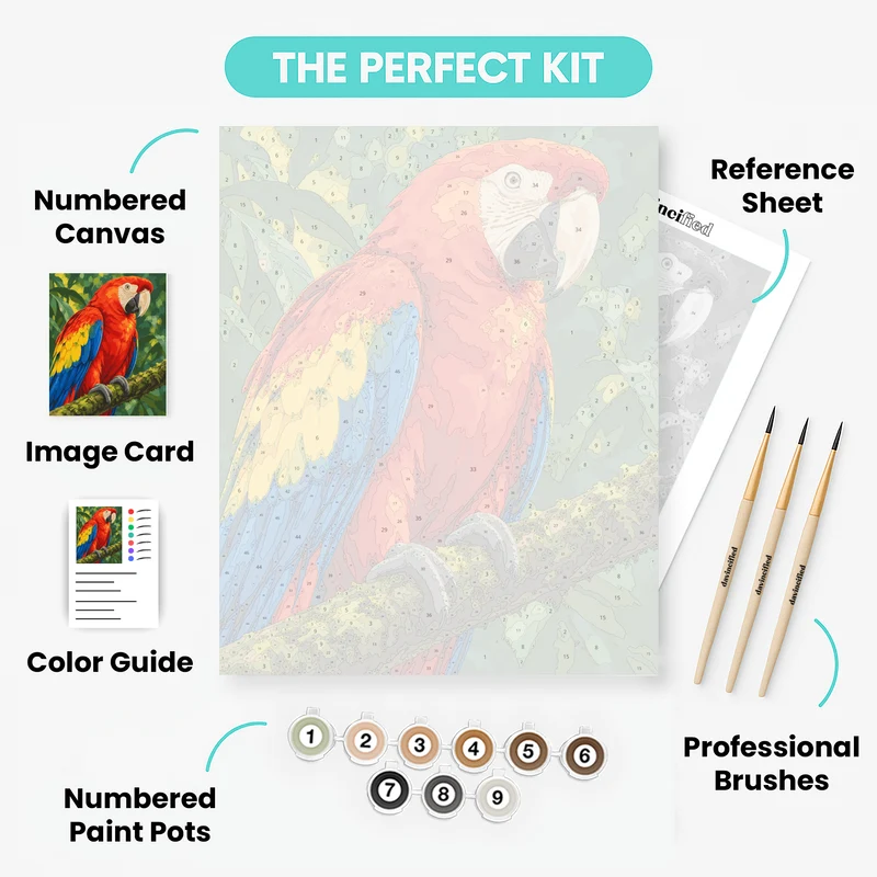 Scarlet Macaw on Mossy Branch - Paint by Numbers Kit