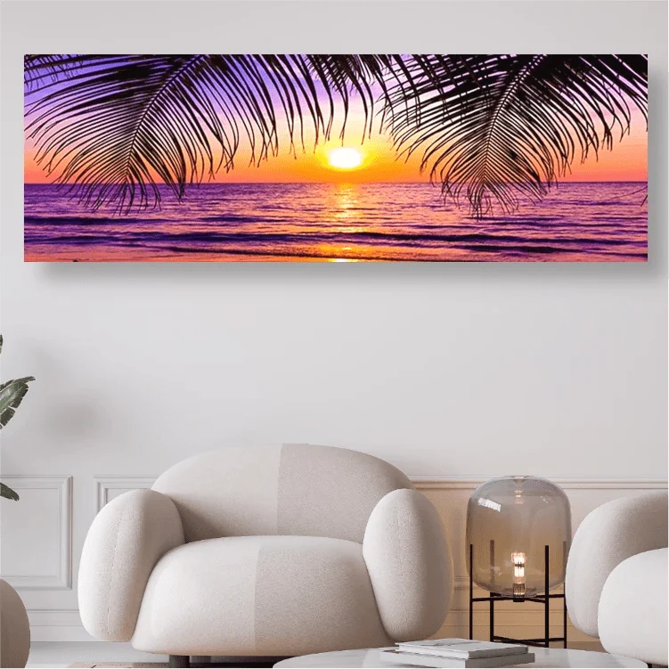 Sonnenuntergang und Palmenblätter - 5D DIY Diamond Painting