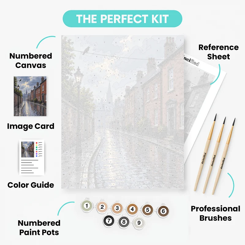 Crow Above Rainy Cobblestones - Paint by Numbers Kit